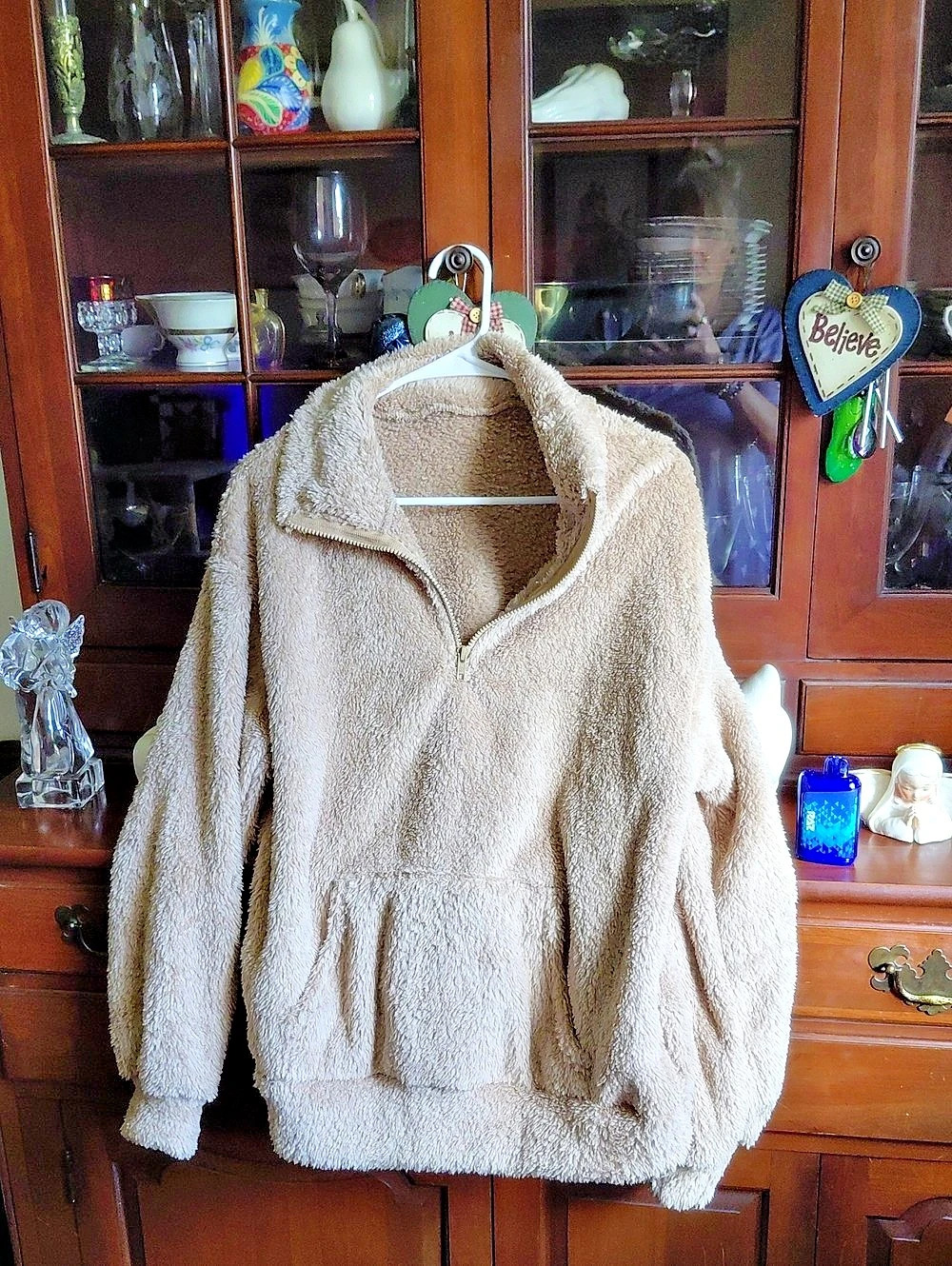 SHEIN Teddy Fleece Pullover in Beige Size XS